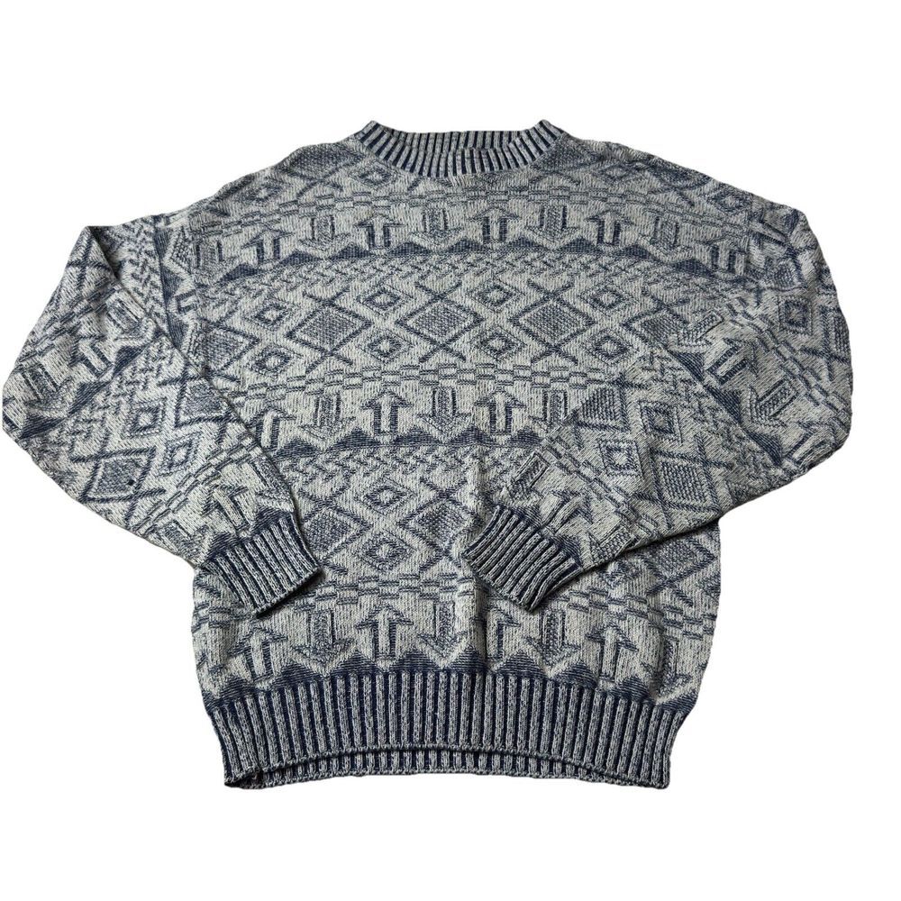 Oakton Mens Pullover Sweater XL Blue Vintage 90s Y2K Check Cotton Blend